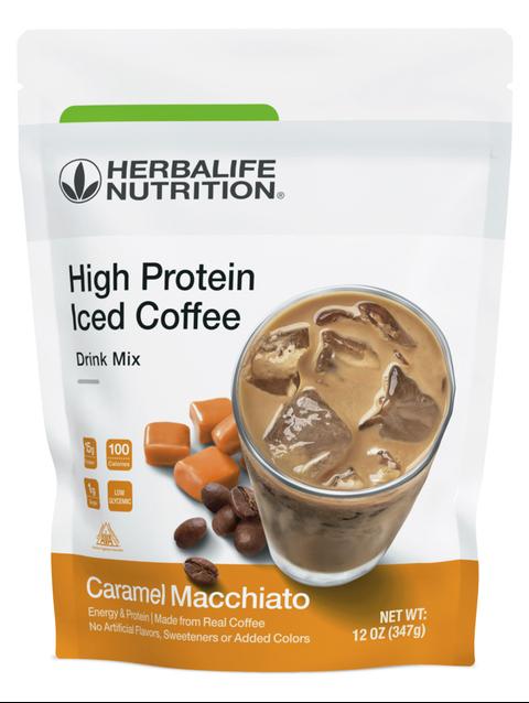 High Protein Iced Coffee: Caramel Macchiato